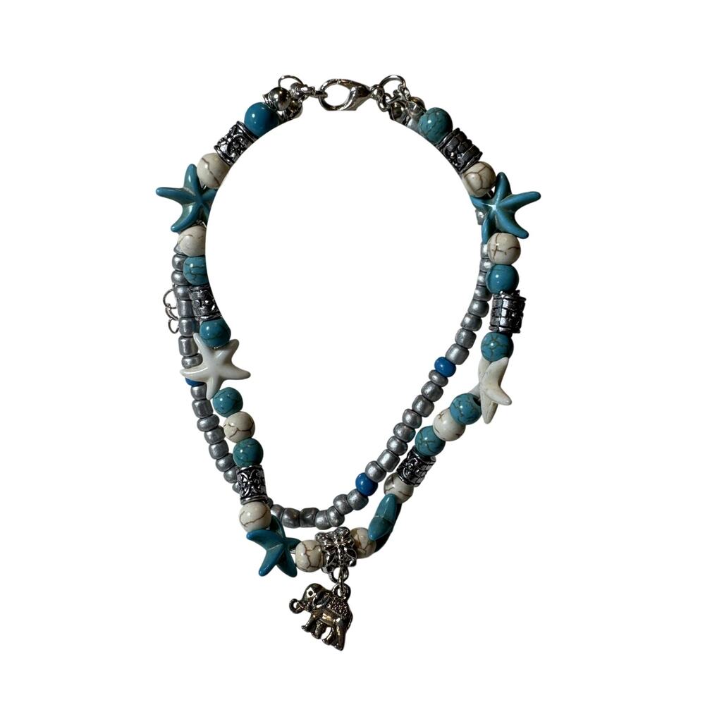 Elephant Anklet for Women Beads Beach Ankle Bracelet Set Boho Foot Jewelry - vn